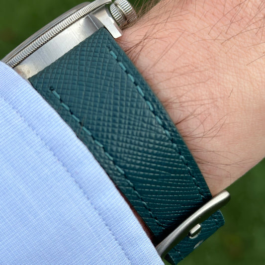 The Florence: Dark Teal Blue Saffiano Leather Watch Strap