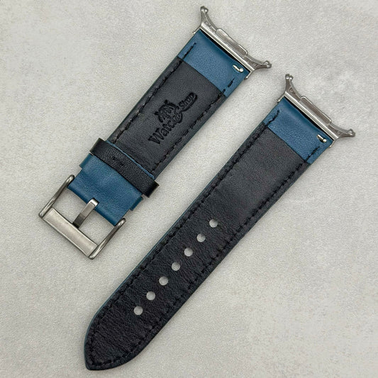 Le Mans: Dark Petrol Blue And Black Leather Padded Racing Samsung Galaxy Watch Ultra Strap