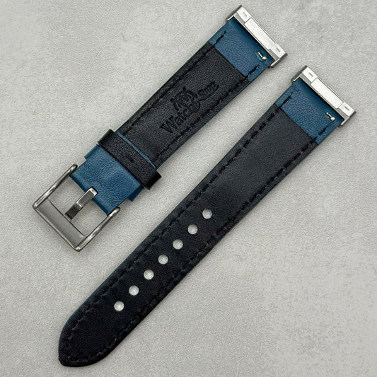 Le Mans: Dark Petrol Blue And Black Leather Racing Fitbit Versa/Sense Strap