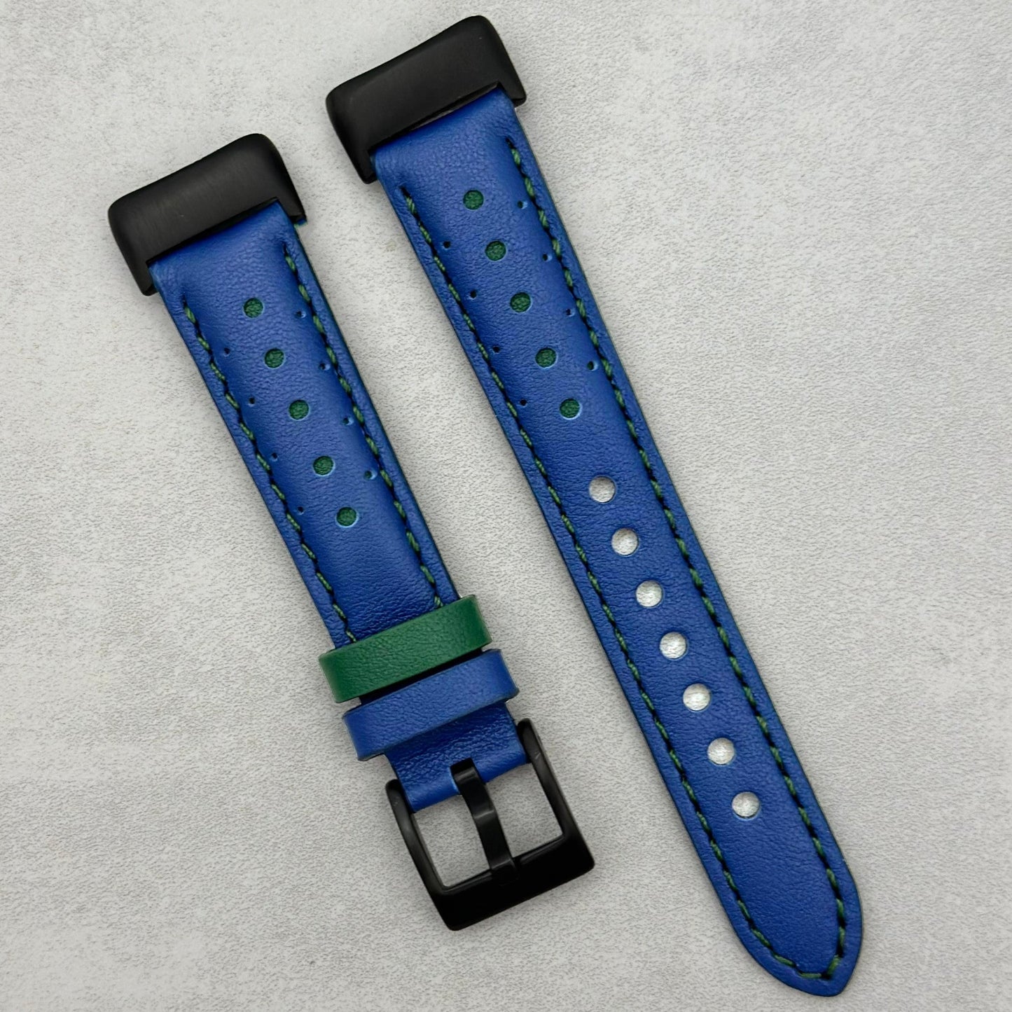 Le Mans: Cobalt Blue And Green Leather Racing Fitbit Charge Strap