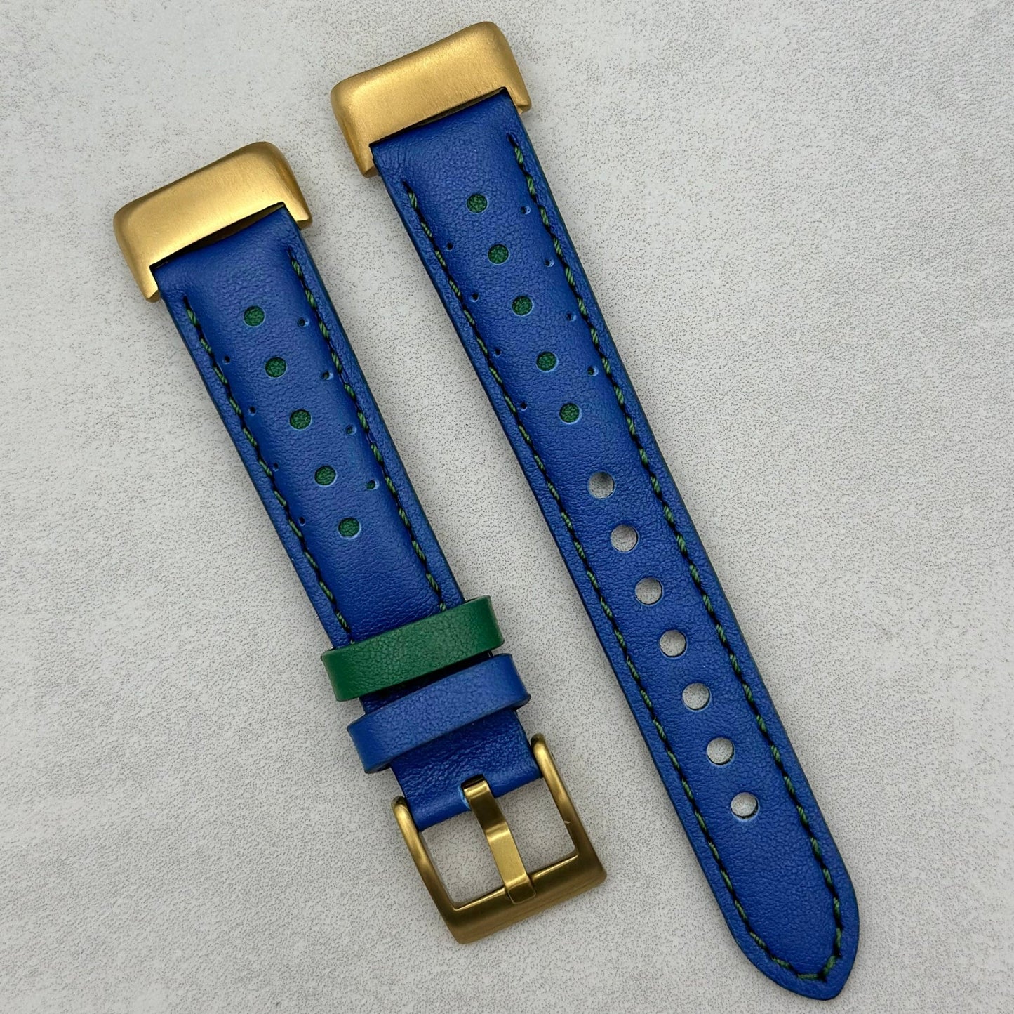 Le Mans: Cobalt Blue And Green Leather Racing Fitbit Charge Strap