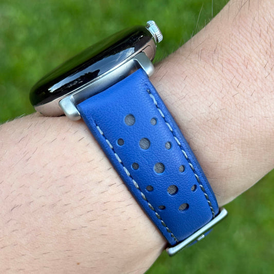 Le Mans blue and grey full grain leather Google Pixel Watch strap. Google Pixel Watch 2, 3, 4. Watch And Strap