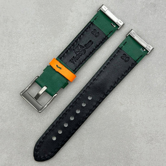 Le Mans: Forest Green And Orange Leather Racing Fitbit Versa/Sense Strap
