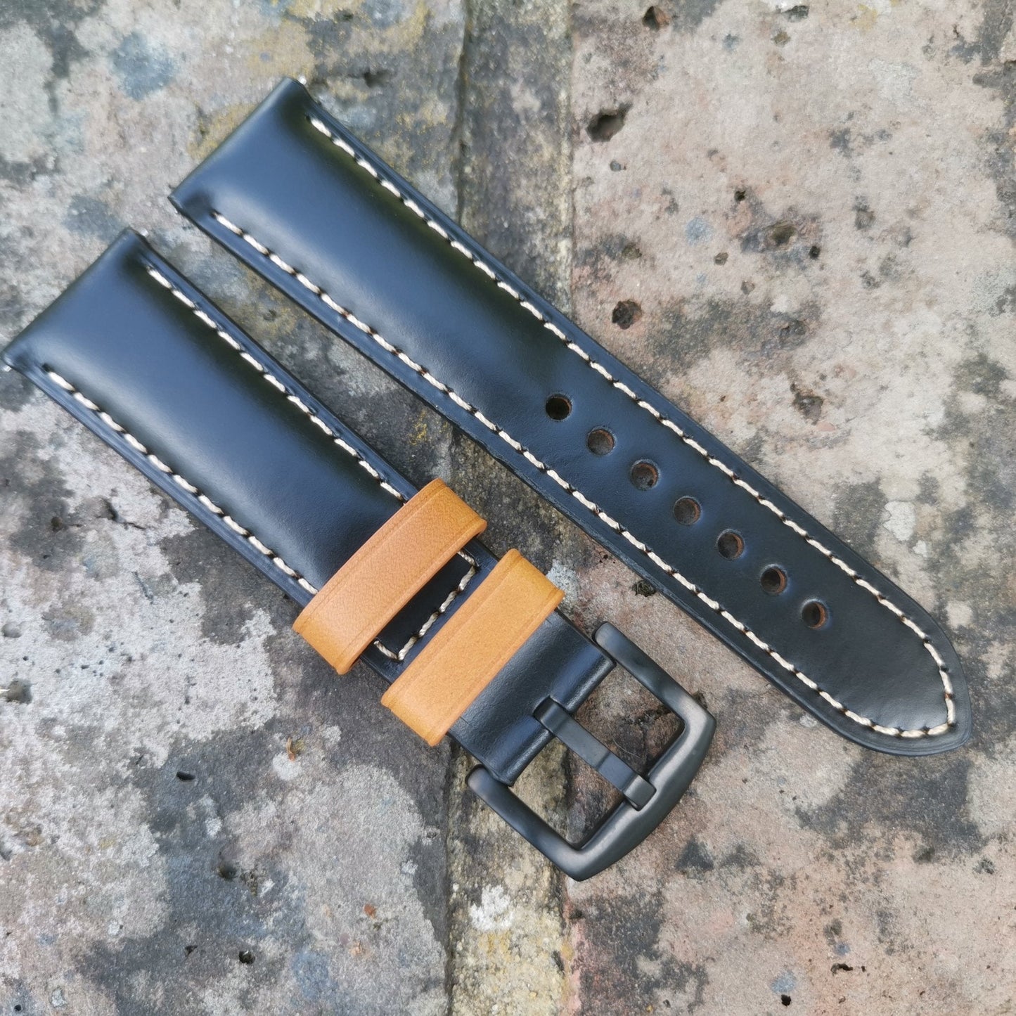 The Oxford: Jet Black Padded Calf Skin Watch Strap