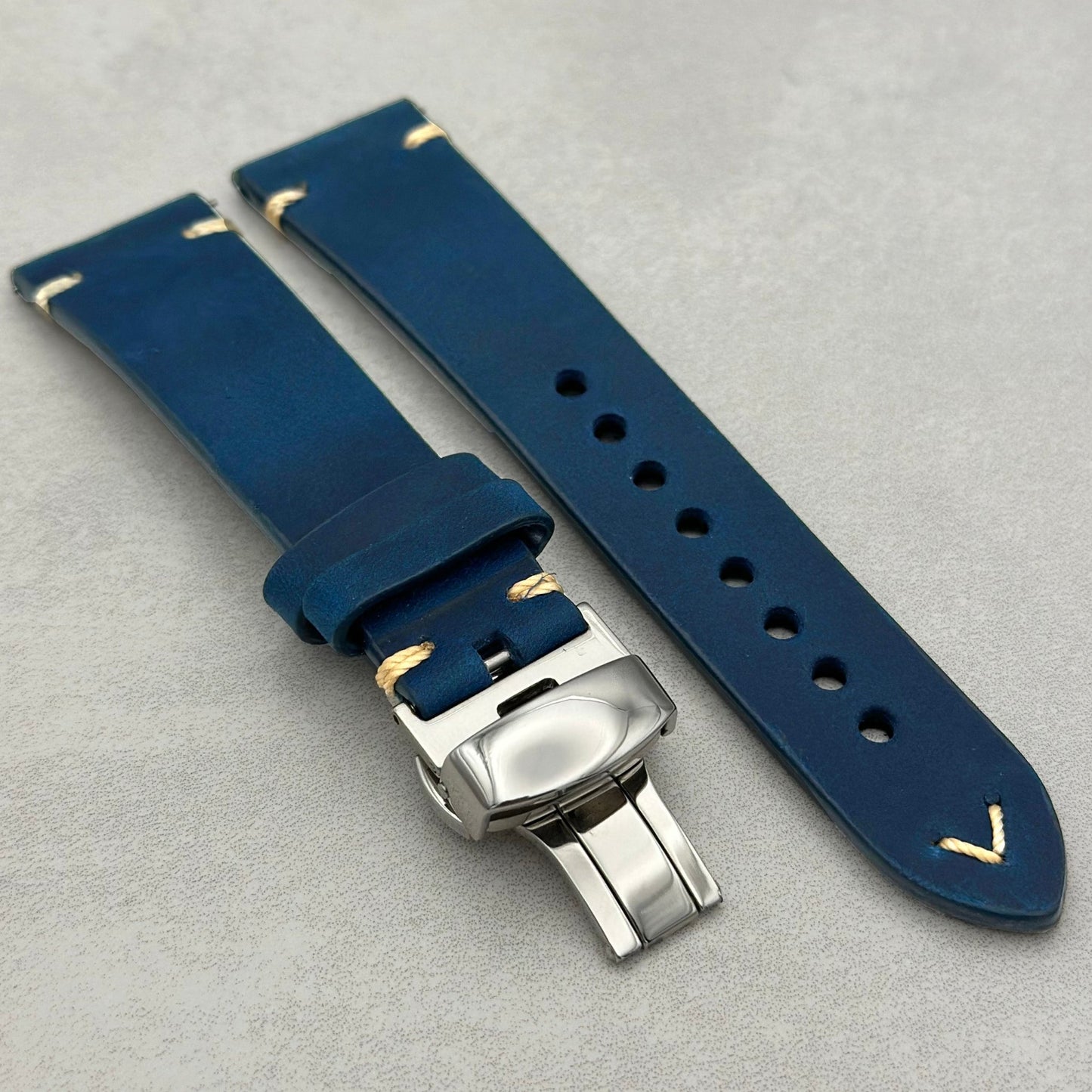 Midnight blue full grain leather Apple Watch strap. Apple Watch Series 6, 7, 8, 9, 10, 11, SE and Ultra. Watch And Strap