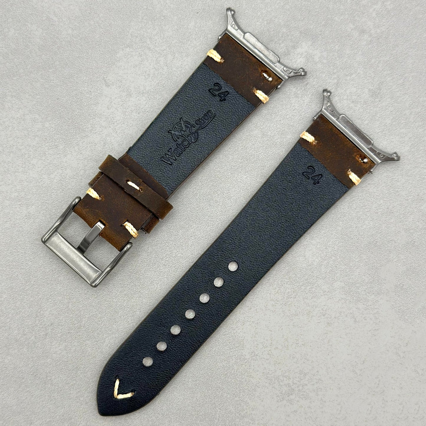 The Madrid: Chocolate Brown Vintage Full Grain Leather Samsung Galaxy Watch Ultra Strap