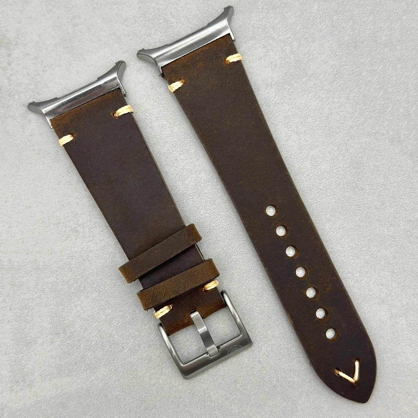 The Madrid: Chocolate Brown Vintage Full Grain Leather Samsung Galaxy Watch Ultra Strap