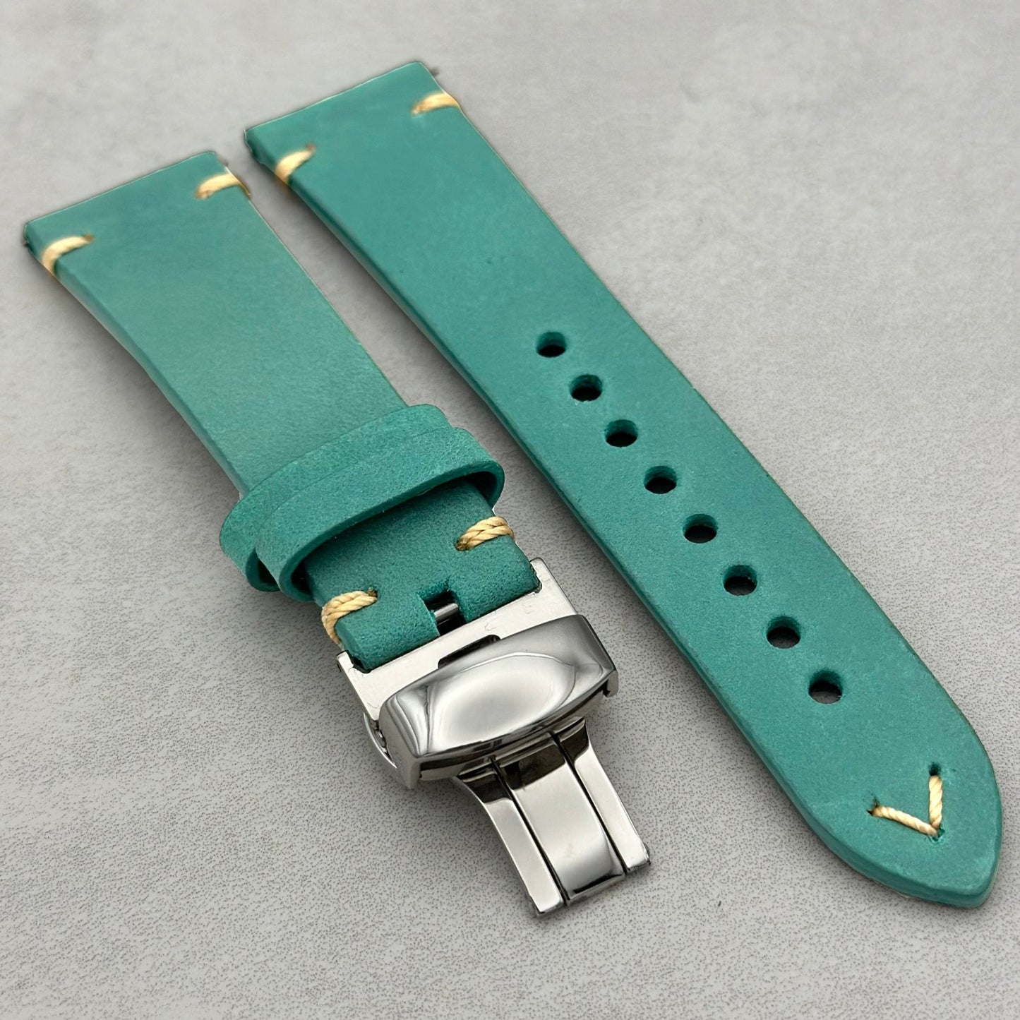 The Madrid: Caribbean Blue Vintage Full Grain Leather Watch Strap