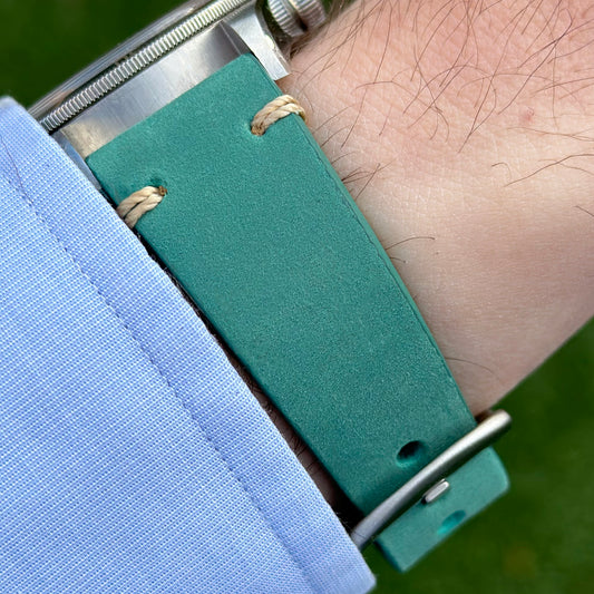 The Madrid: Caribbean Blue Vintage Full Grain Leather Apple Watch Strap