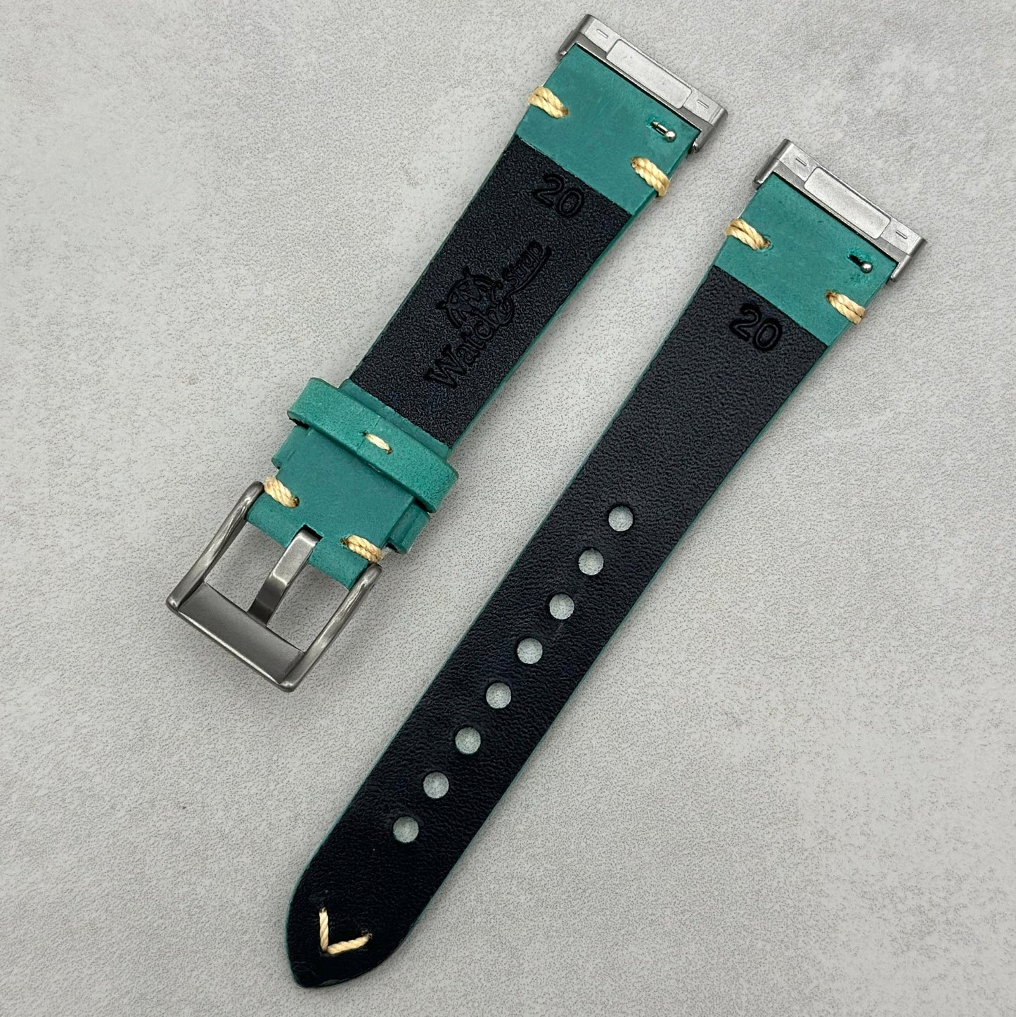 The Madrid: Caribbean Blue Full Grain Leather Fitbit Versa/Sense Watch Strap