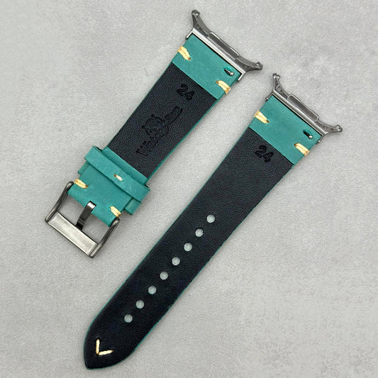 The Madrid: Caribbean Blue Vintage Full Grain Leather Samsung Galaxy Watch Ultra Strap