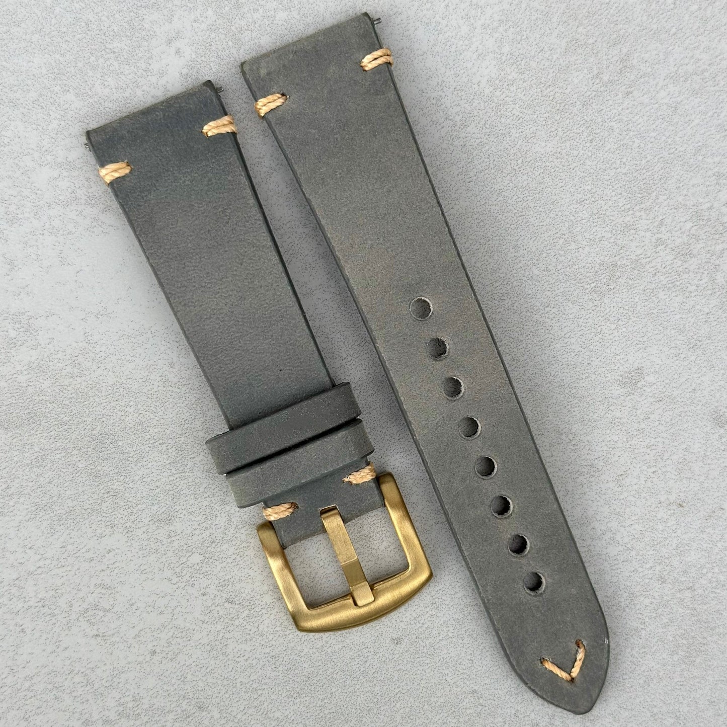 The Madrid: Stone Grey Vintage Full Grain Leather Watch Strap