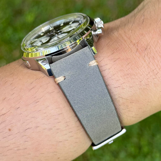 The Madrid: Stone Grey Vintage Full Grain Leather Watch Strap