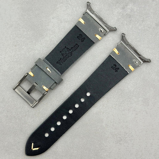 The Madrid: Stone Grey Vintage Full Grain Leather Samsung Galaxy Watch Ultra Strap