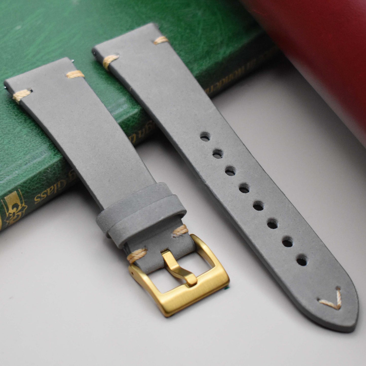 The Madrid: Stone Grey Vintage Full Grain Leather Watch Strap