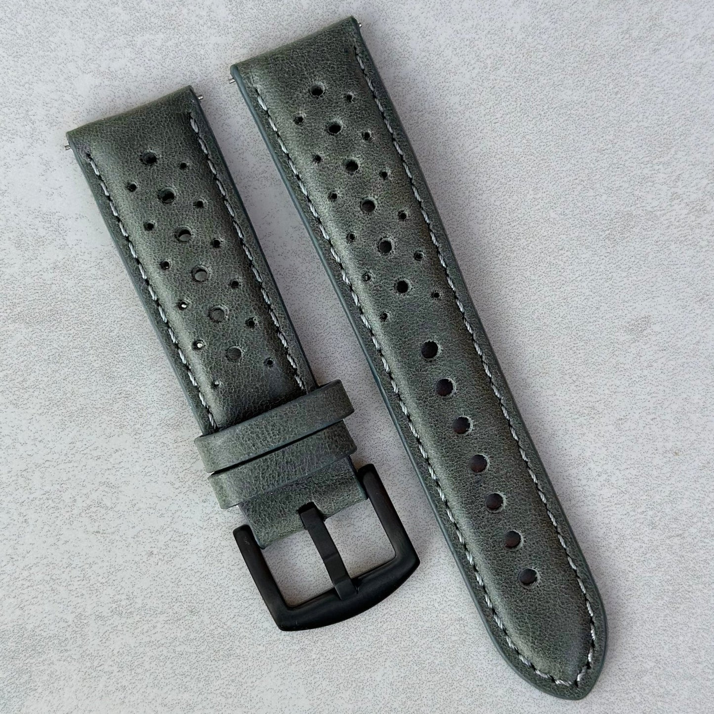 The Monte Carlo: Graphite Grey Perforated Leather Rally Watch Strap