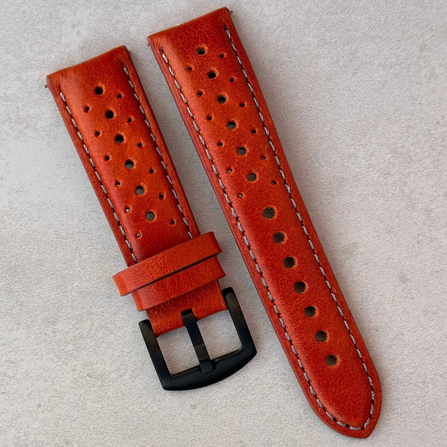 The Monte Carlo: Russet Orange Perforated Leather Rally Watch Strap