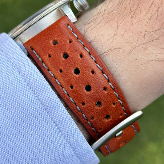 The Monte Carlo: Russet Orange Perforated Leather Rally Watch Strap