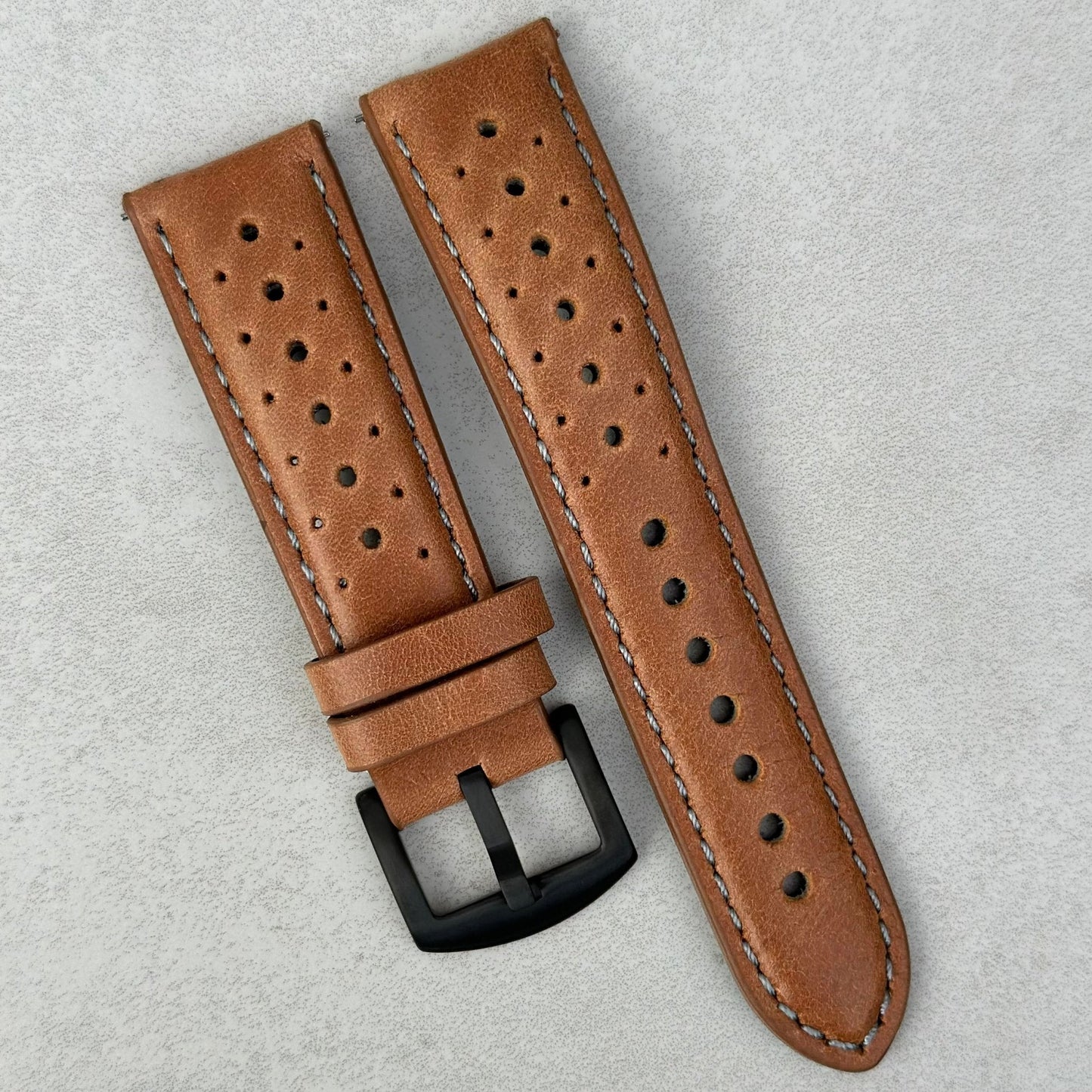 The Monte Carlo: Vintage Tan Perforated Leather Rally Watch Strap