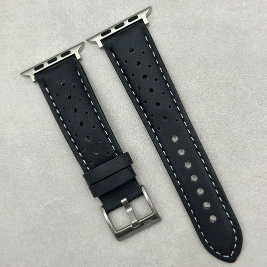 The Monte Carlo: Jet Black Perforated Leather Apple Watch Strap