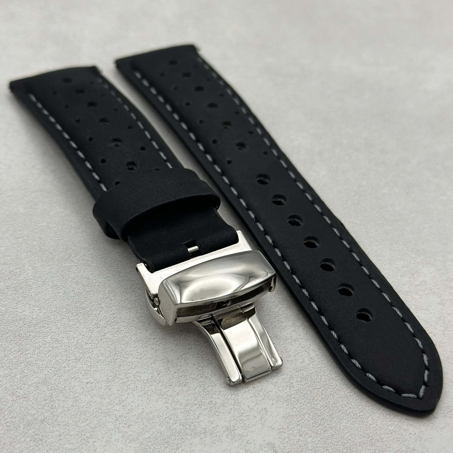 The Monte Carlo: Jet Black Perforated Leather Rally Watch Strap