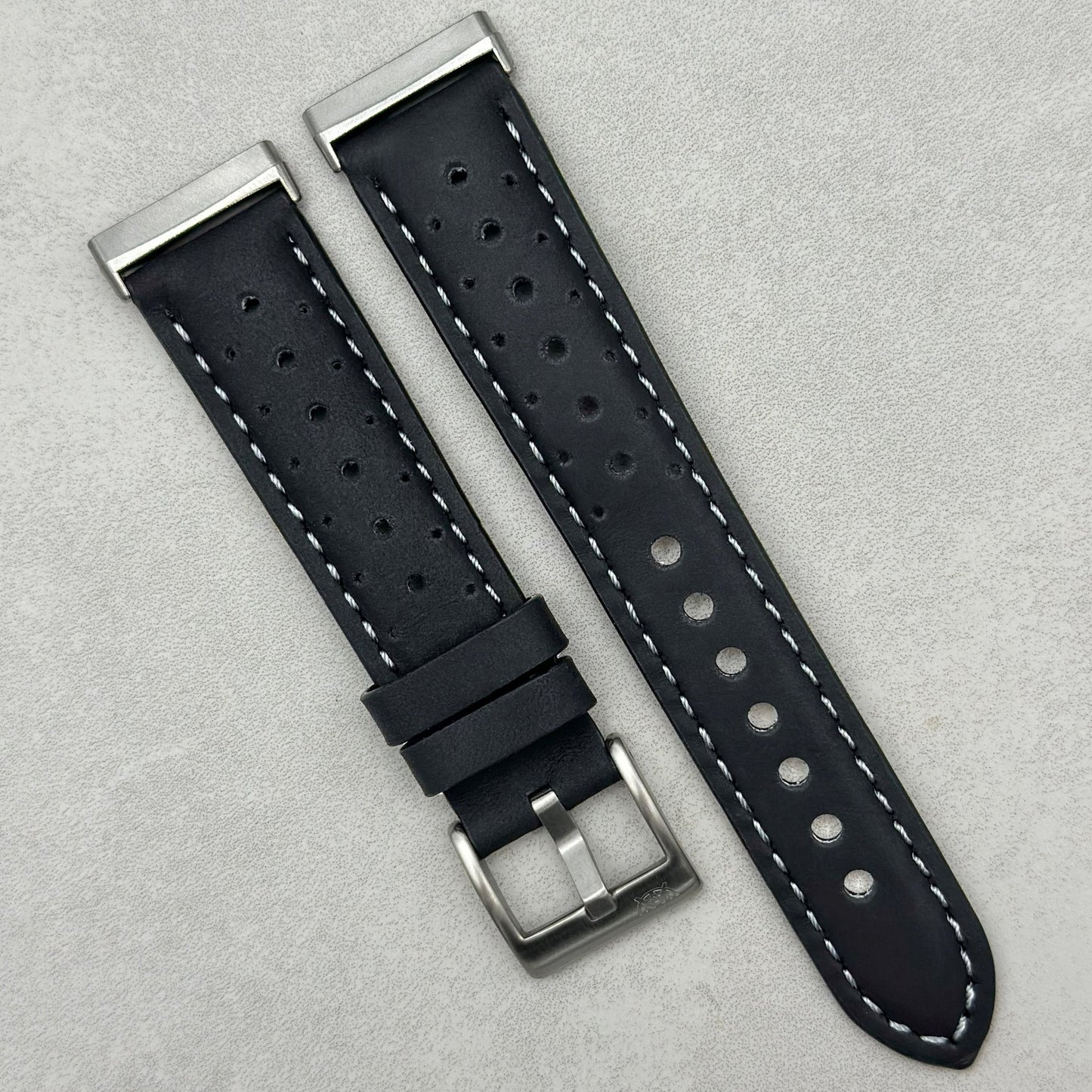 The Monte Carlo: Jet Black Perforated Leather Fitbit Versa/Sense Watch Strap