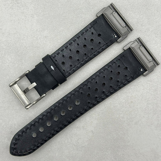 The Monte Carlo: Jet Black Perforated Leather Rally Garmin Quickfit Watch Strap