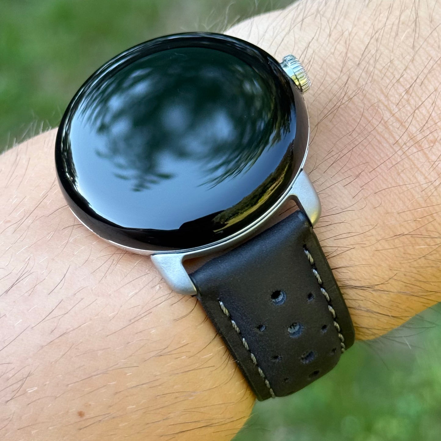 The Monte Carlo: Jet Black Perforated Leather Google Pixel Watch Strap