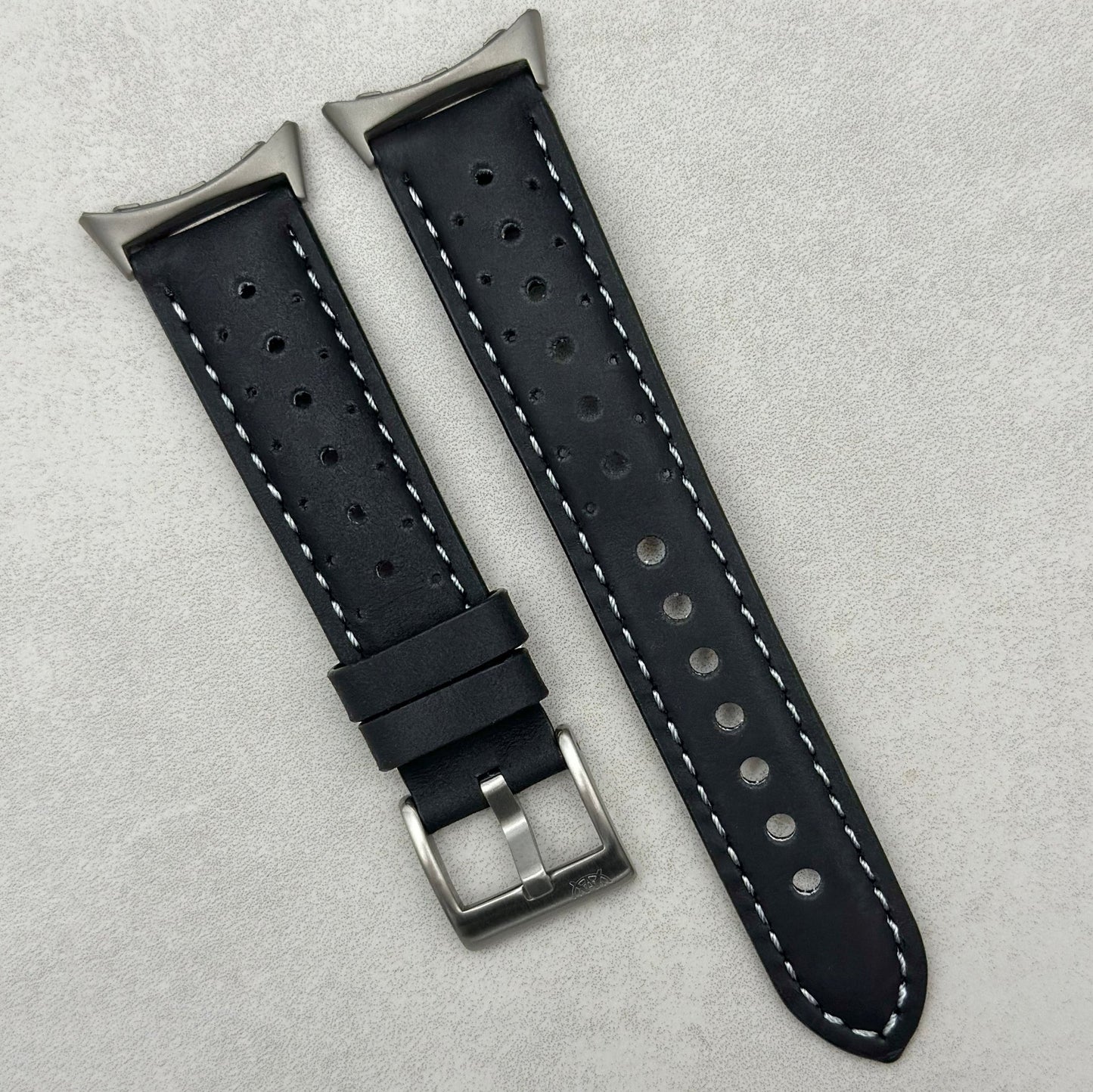 The Monte Carlo: Jet Black Perforated Leather Google Pixel Watch Strap
