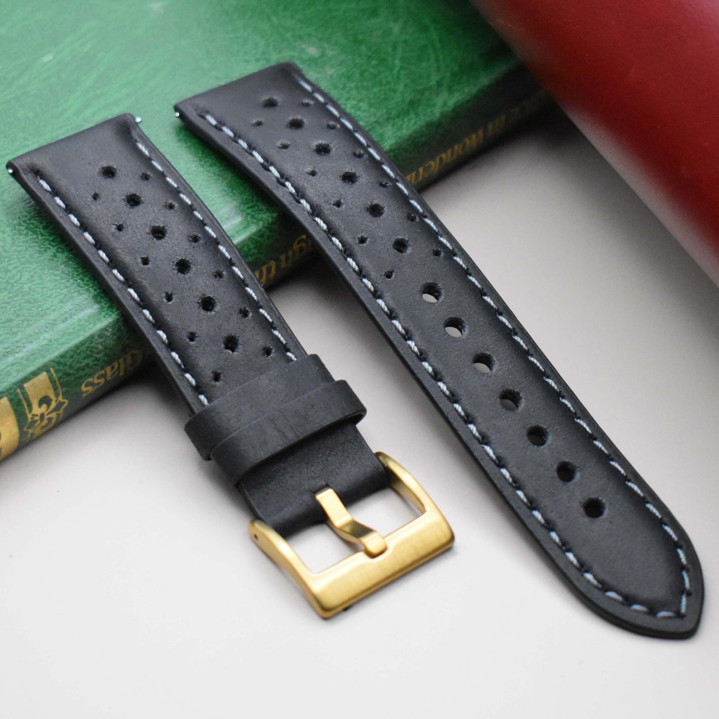 The Monte Carlo: Jet Black Perforated Leather Rally Watch Strap