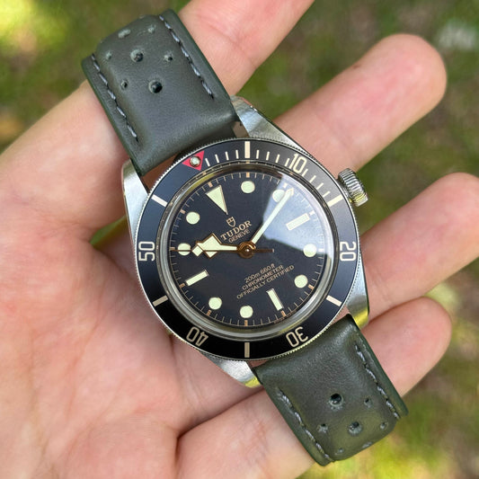 The Monte Carlo: Graphite Grey Perforated Leather Rally Watch Strap