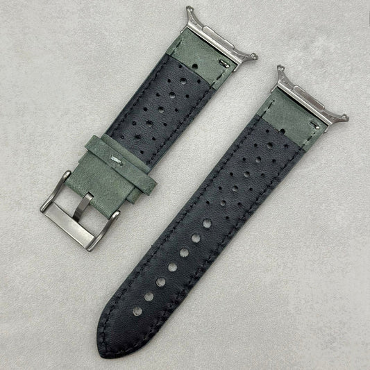 The Monte Carlo: Graphite Grey Perforated Leather Rally Samsung Galaxy Watch Ultra Strap