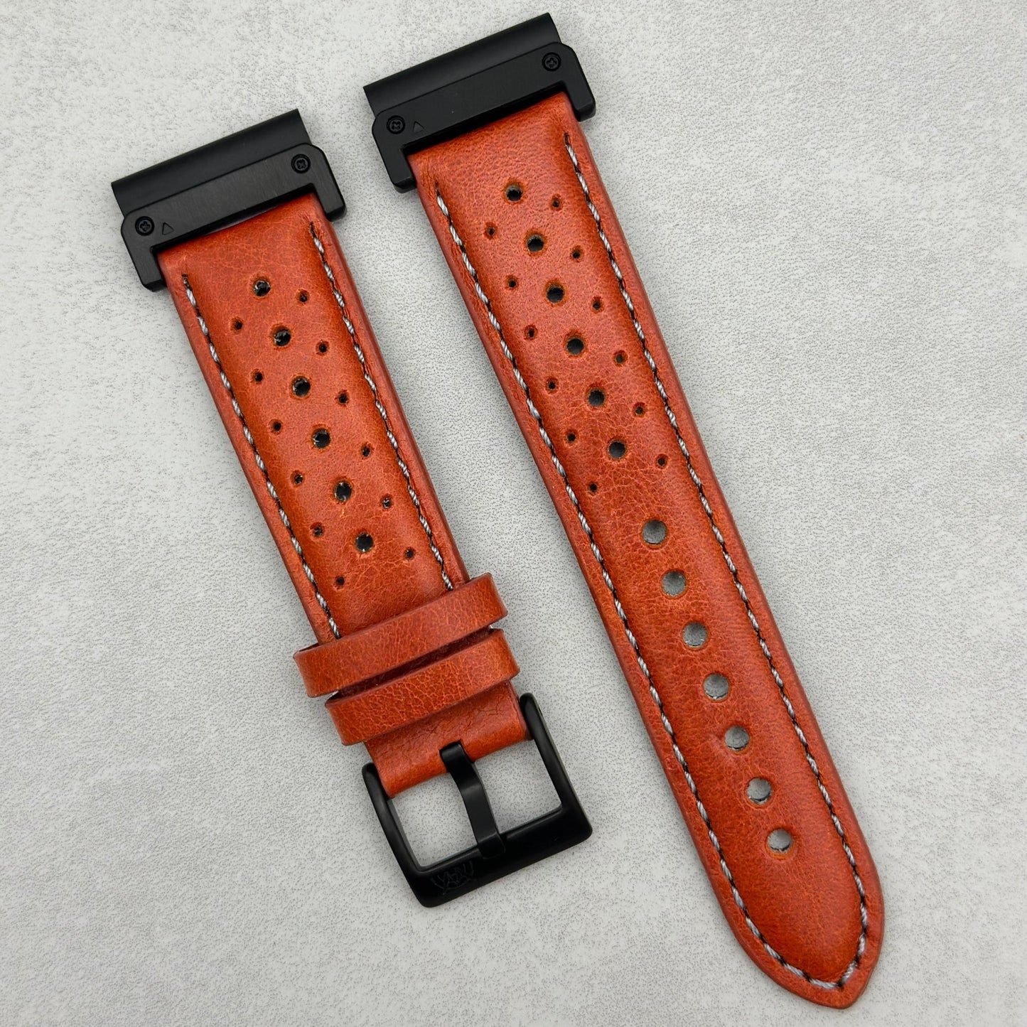 The Monte Carlo: Russet Orange Perforated Leather Rally Garmin Quickfit Watch Strap