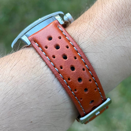 The Monte Carlo: Russet Orange Perforated Leather Rally Watch Strap