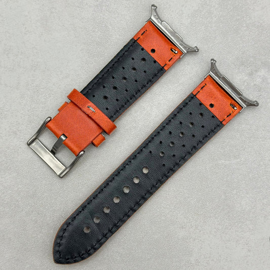The Monte Carlo: Russet Orange Perforated Leather Rally Samsung Galaxy Watch Ultra Strap