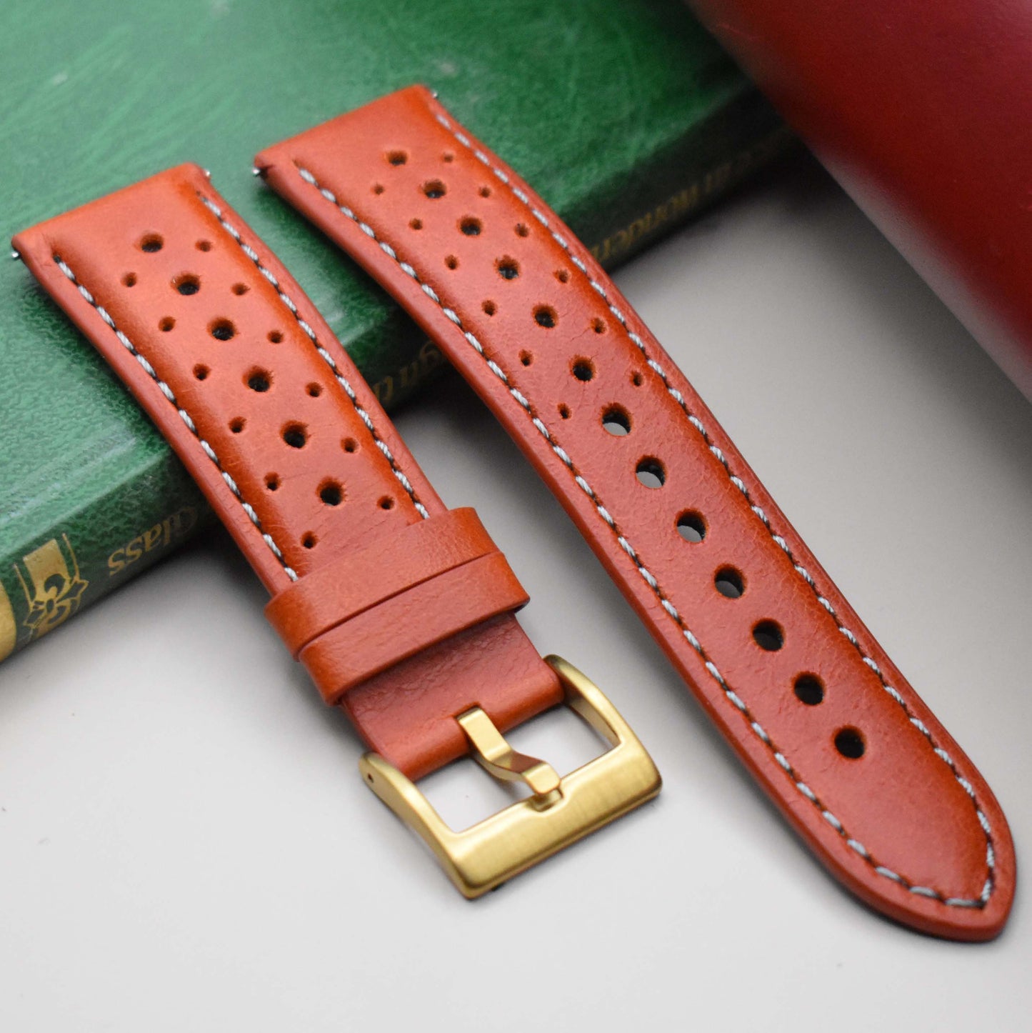 The Monte Carlo: Russet Orange Perforated Leather Rally Watch Strap