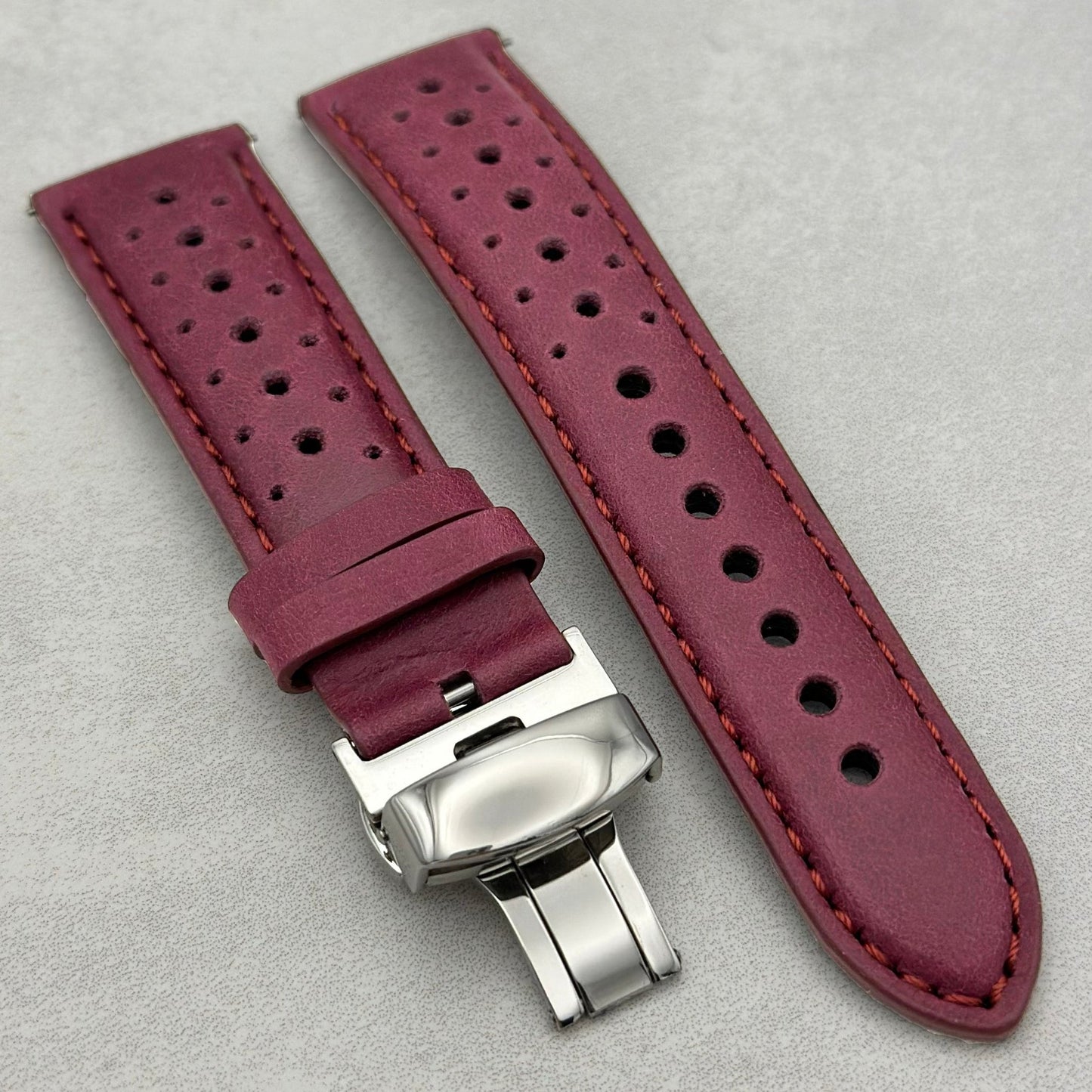 The Monte Carlo: Plum Purple Perforated Leather Rally Watch Strap