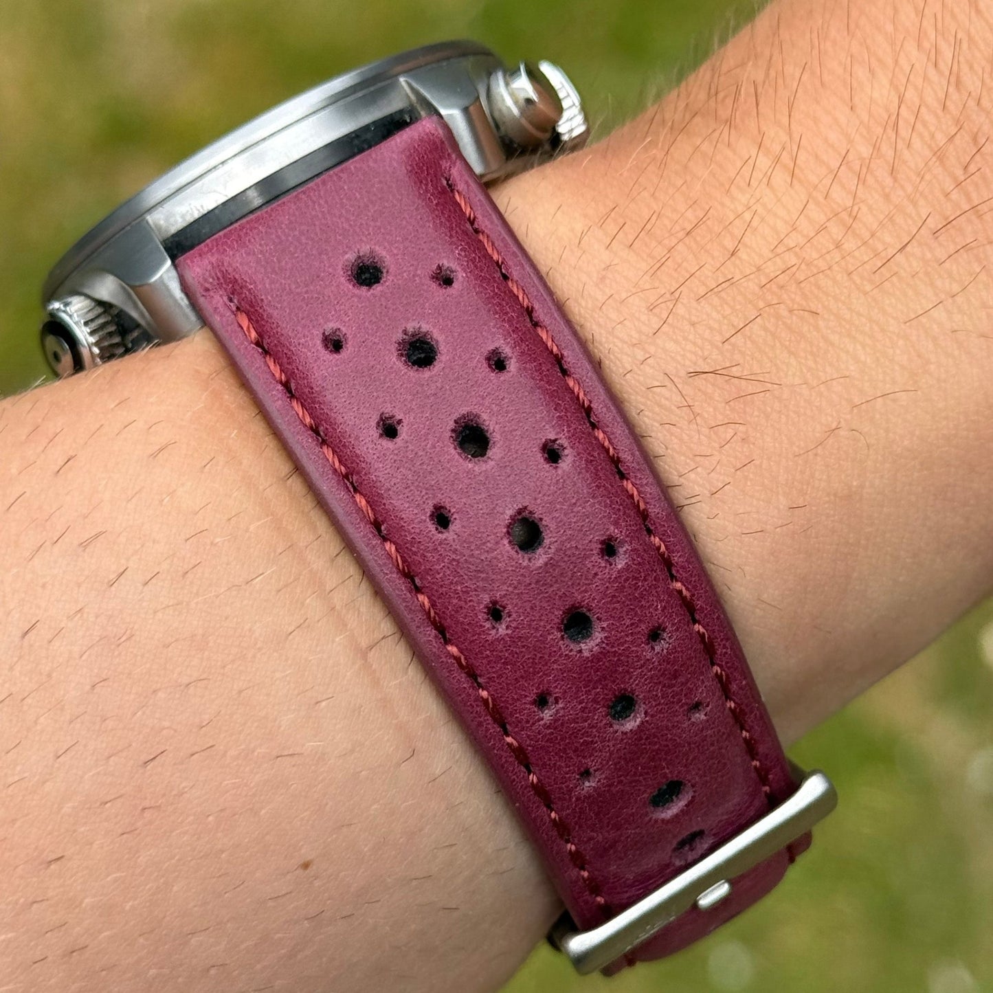 The Monte Carlo: Plum Purple Perforated Leather Rally Watch Strap
