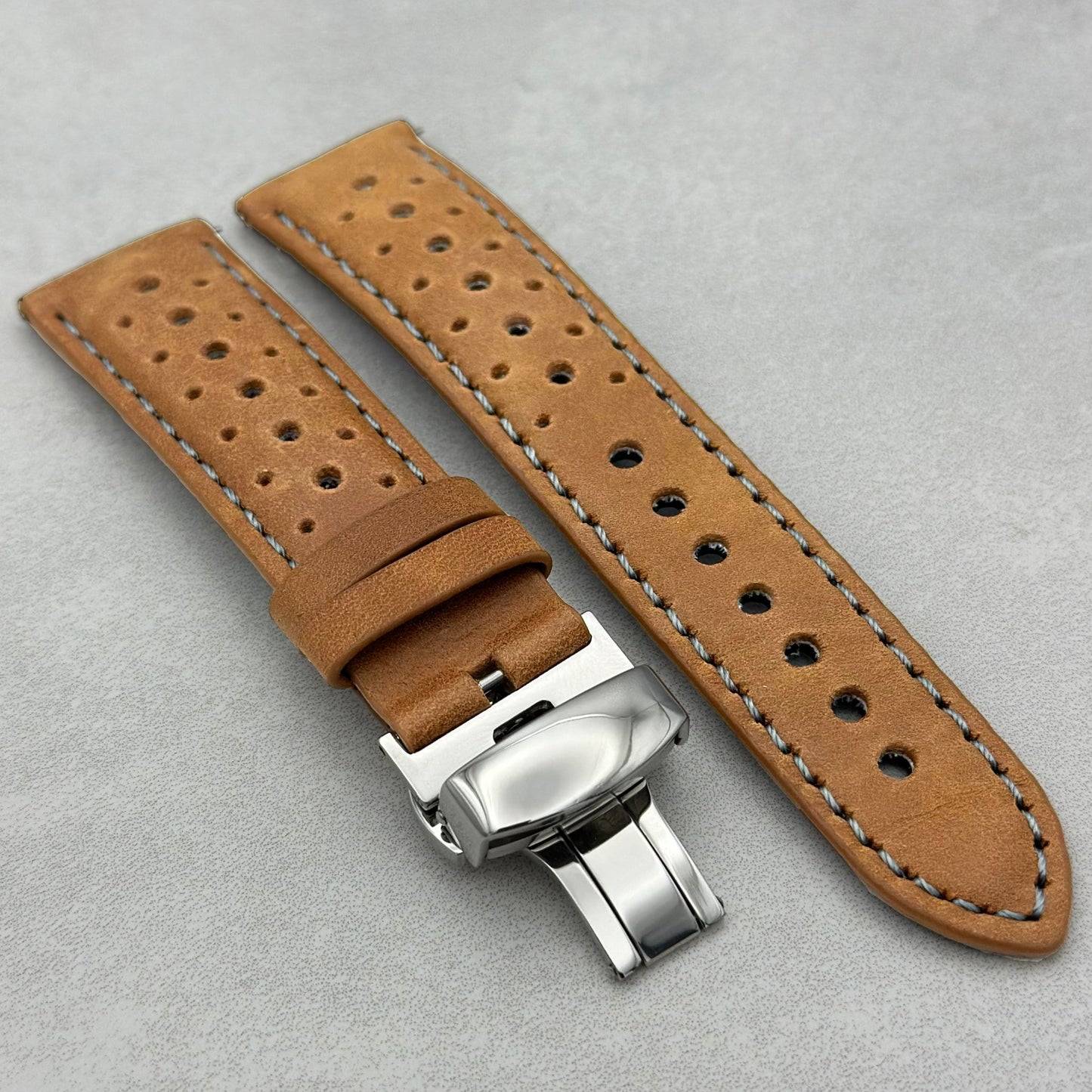 Montecarlo tan rally watch strap. Perforated leather watch strap. Series 6, 7, 8, 9, 10, 11, SE and Ultra. Watch And Strap