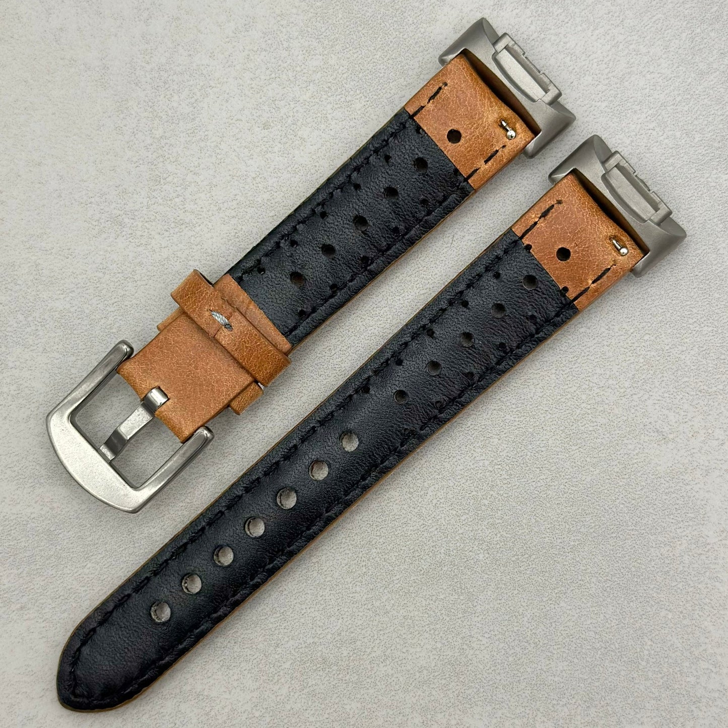 The Monte Carlo: Vintage Tan Perforated Leather Fitbit Charge Watch Strap