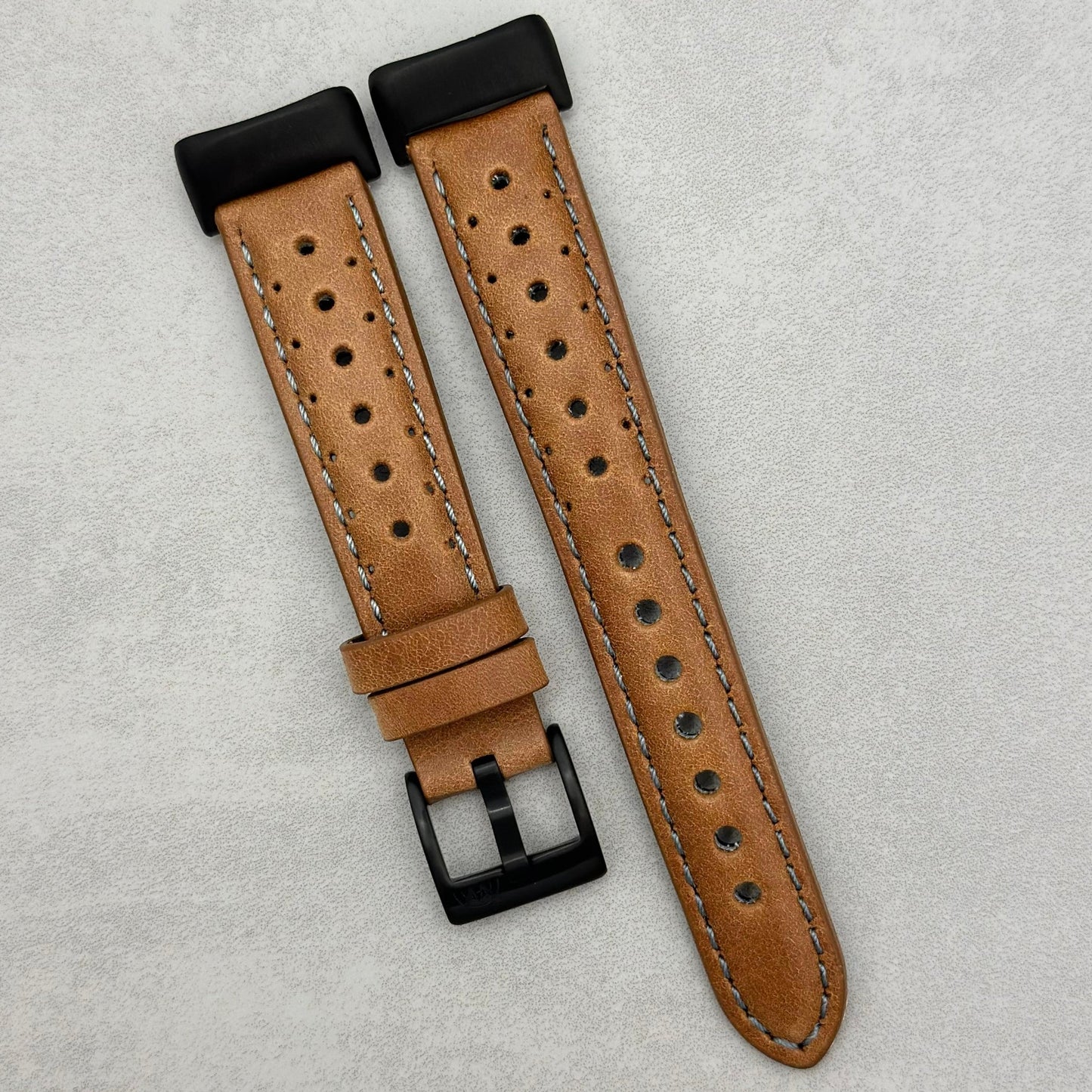 The Monte Carlo: Vintage Tan Perforated Leather Fitbit Charge Watch Strap