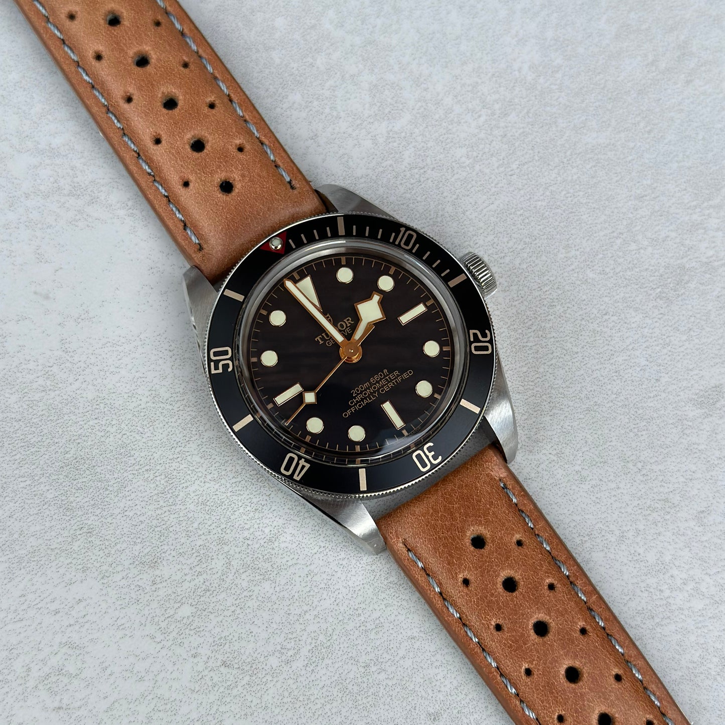 The Monte Carlo: Vintage Tan Perforated Leather Rally Watch Strap