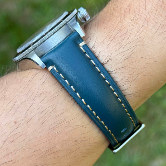 The Oslo: Petrol Blue Full Grain Leather Watch Strap