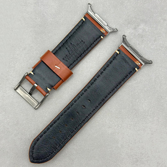 The Oslo: Dark Caramel Brown Full Grain Leather Samsung Galaxy Watch Ultra Strap