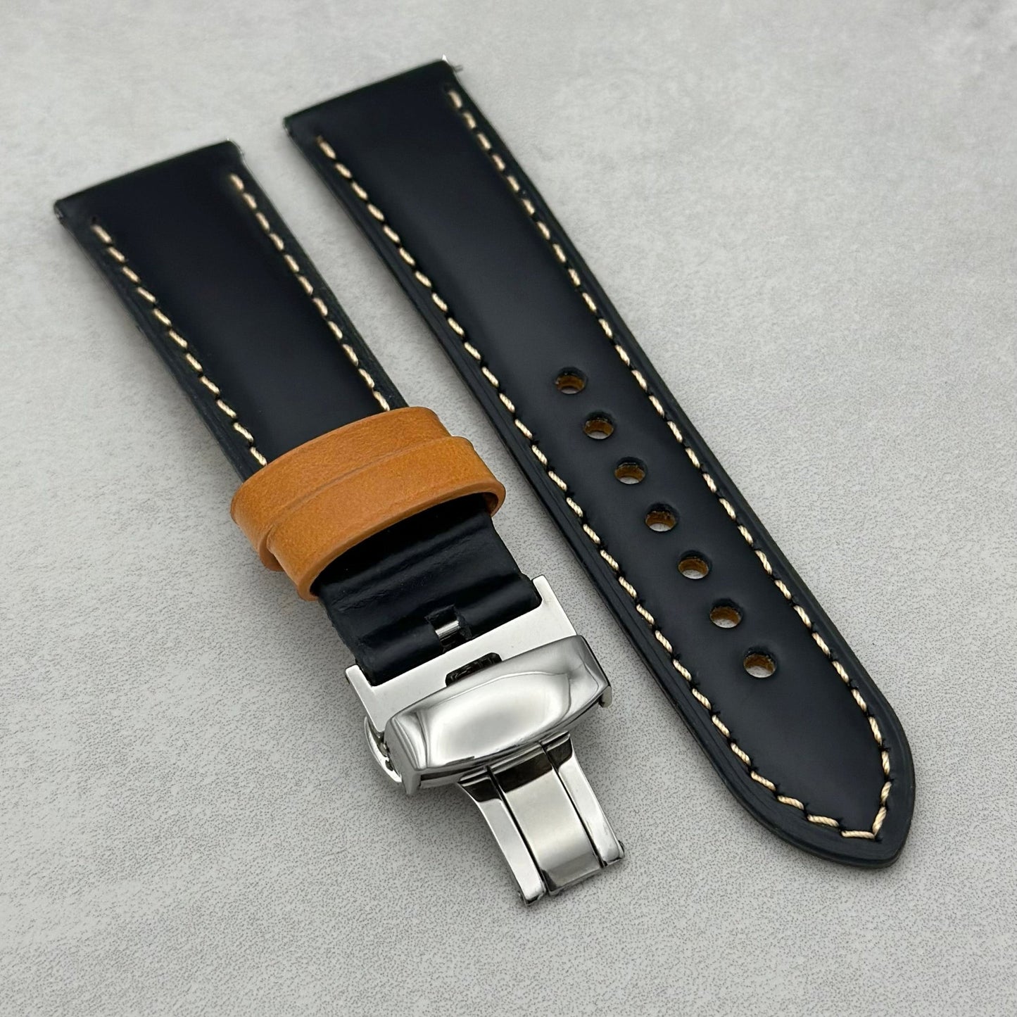 The Oxford: Jet Black Padded Calf Skin Apple Watch Strap