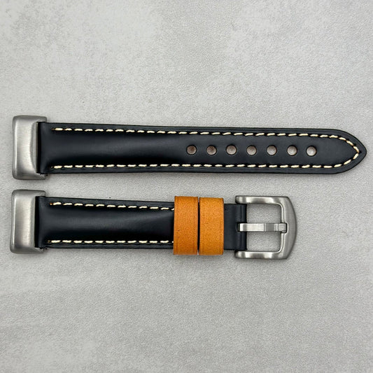 Oxford jet black calf skin Fitbit Charge watch strap. Fitbit Charge 1, 2, 3, 4, 5, 6. Full Grain Leather. Watch And Strap.