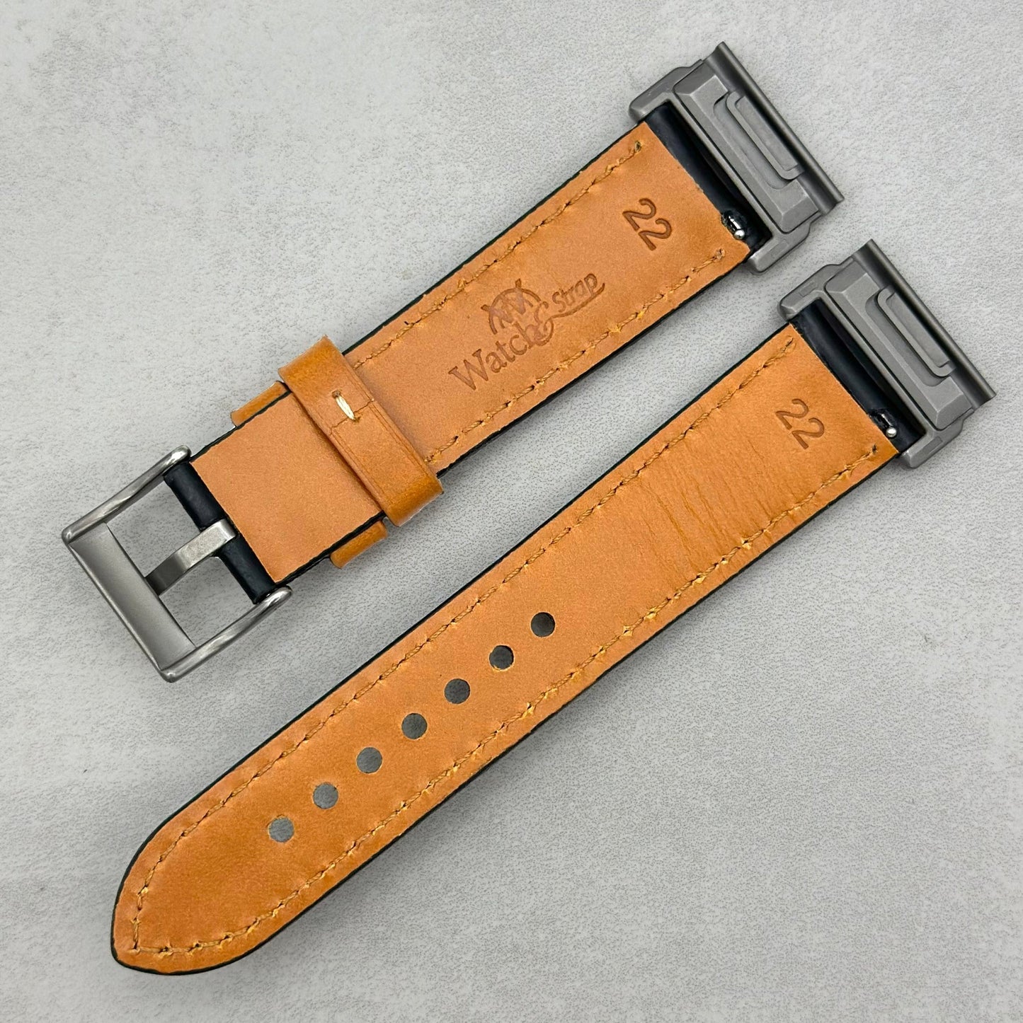 The Oxford: Jet Black Padded Calf Skin Garmin QuickFit Watch Strap