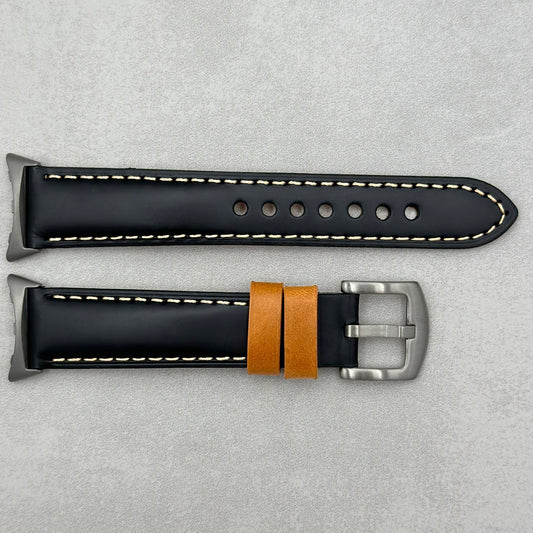 The Oxford: Jet Black Padded Calf Skin Google Pixel Watch Strap