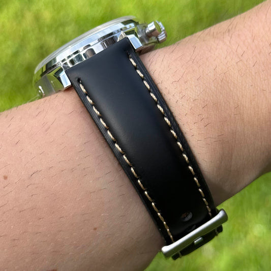 The Oxford: Jet Black Padded Calf Skin Watch Strap