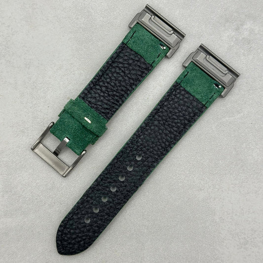 The Paris: Hunter Green Padded Suede Garmin QuickFit Watch Strap